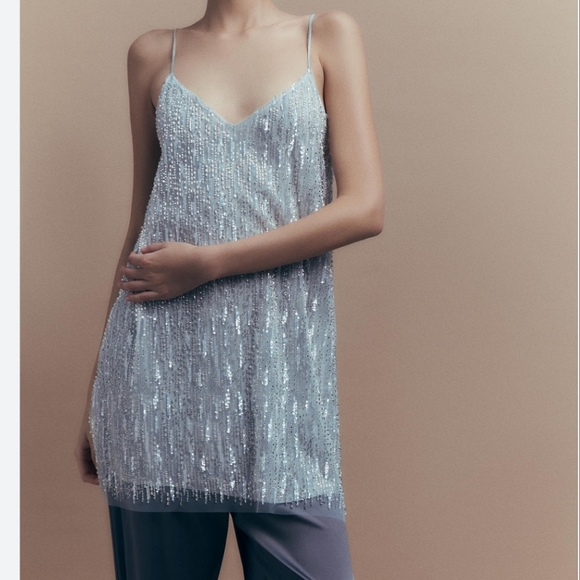 Zara Short Sequin Dress Silver - Picture 9 of 14